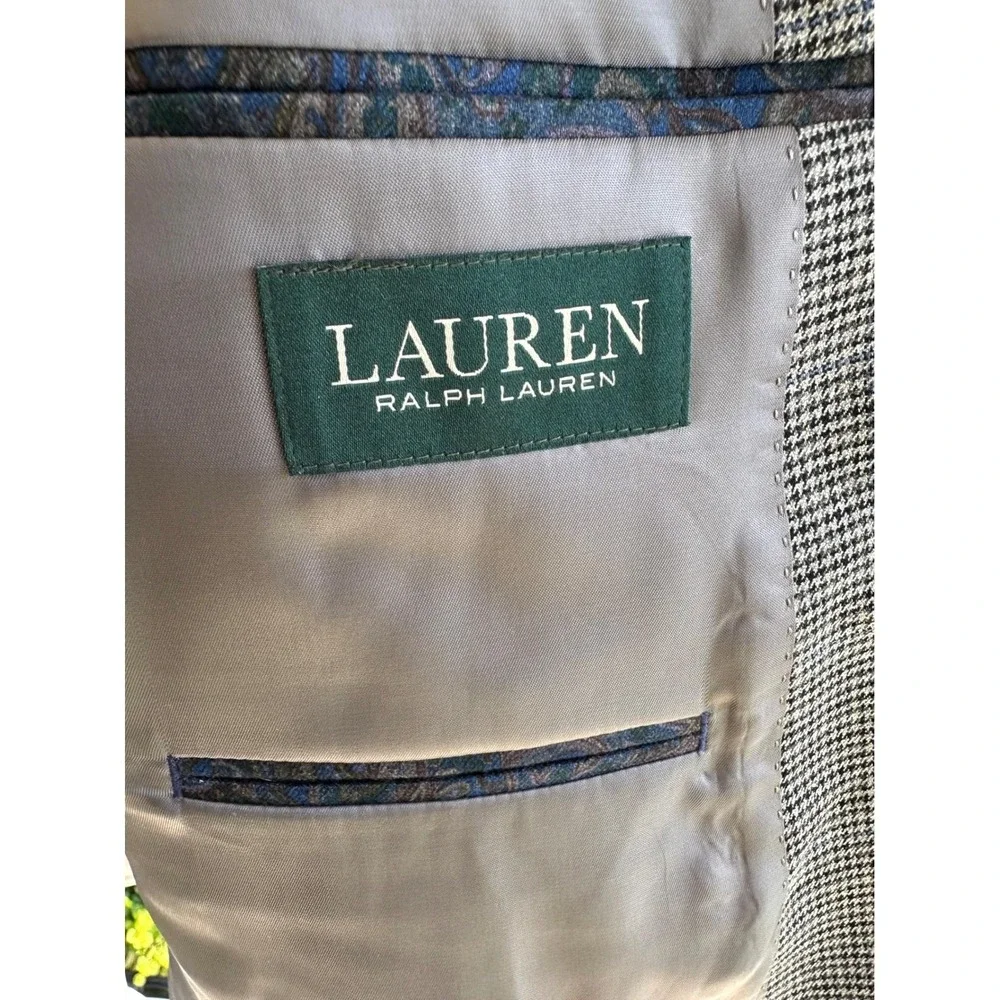 Lauren Ralph Lauren Men's 52L Blazer‎ Sport Coat Houndstooth Grey Black 52 Long